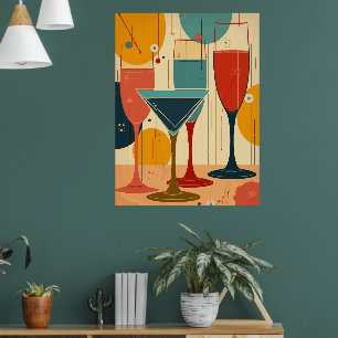 Tunnstammiga vin- och cocktailglas Retrodesig Poster