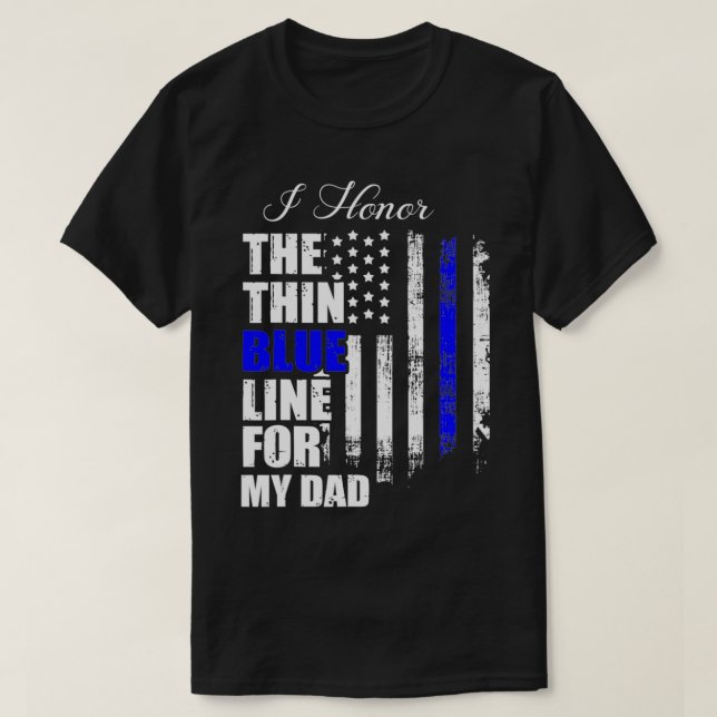Tunt blått polisiärt Flagga bakåt i mitt Da T Shirt (Design framsida)