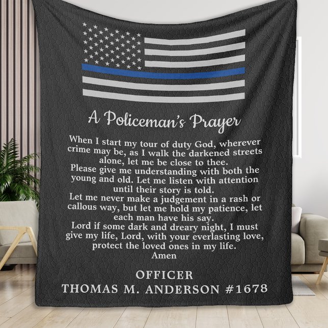 Tunt Blue Line Flagga Polismannens bön Fleecefilt (Skapare uppladdad)