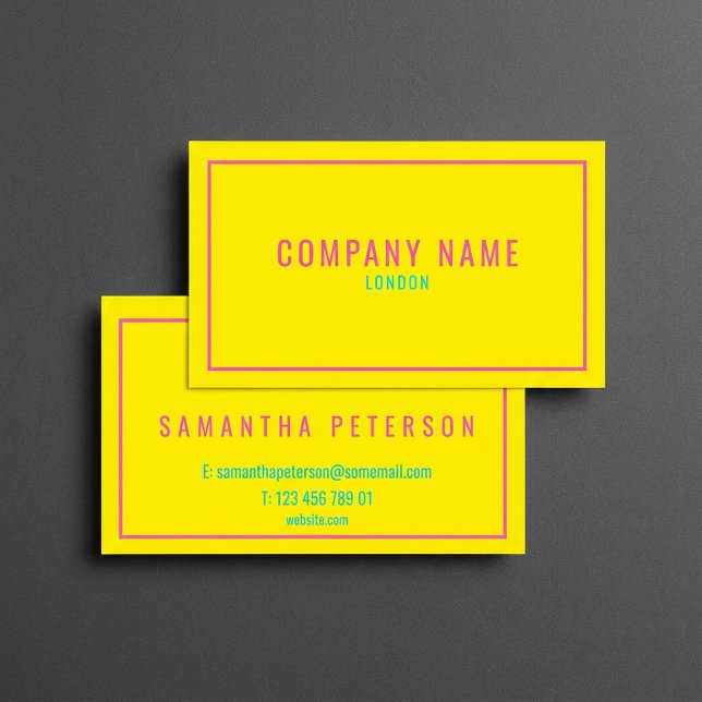 Tunt neon rosa och gult visitkort (Thin neon pink and yellow business card.)