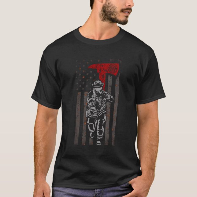 Tunt Red Line Firefighter-stöd för Flagga av Firef T Shirt (Framsida)