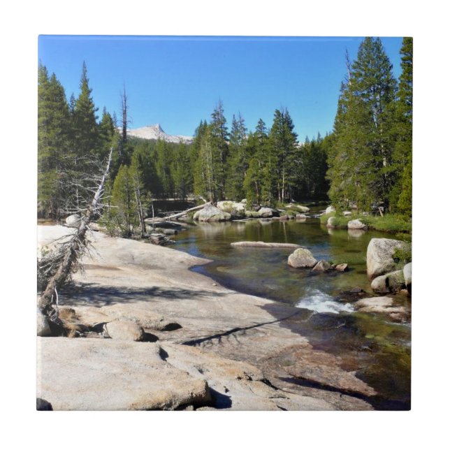Tuolumne River with Cathedral Peak, Yosemite, CA Kakelplatta (Framsidan)