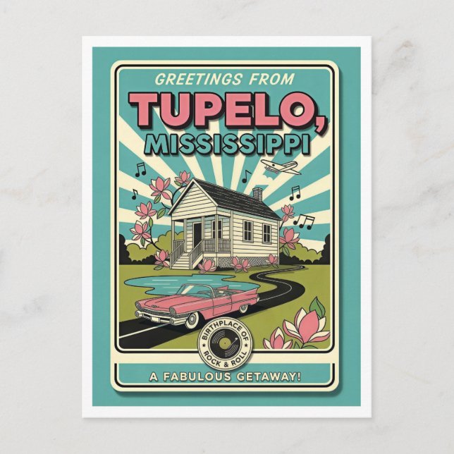 Tupelo, MS Retro Travel Vykort (Framsida)