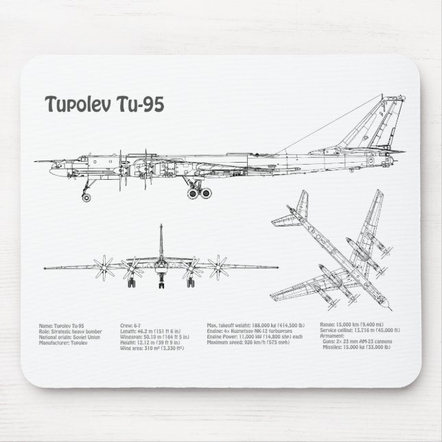 Tupolev Tu-95 - Flygplanets plan för blåkopia BD Musmatta (Framsidan)