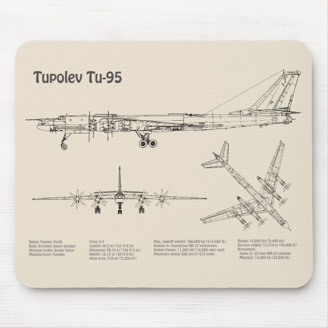 Tupolev Tu-95 - Flygplanets plan SD Musmatta (Framsidan)