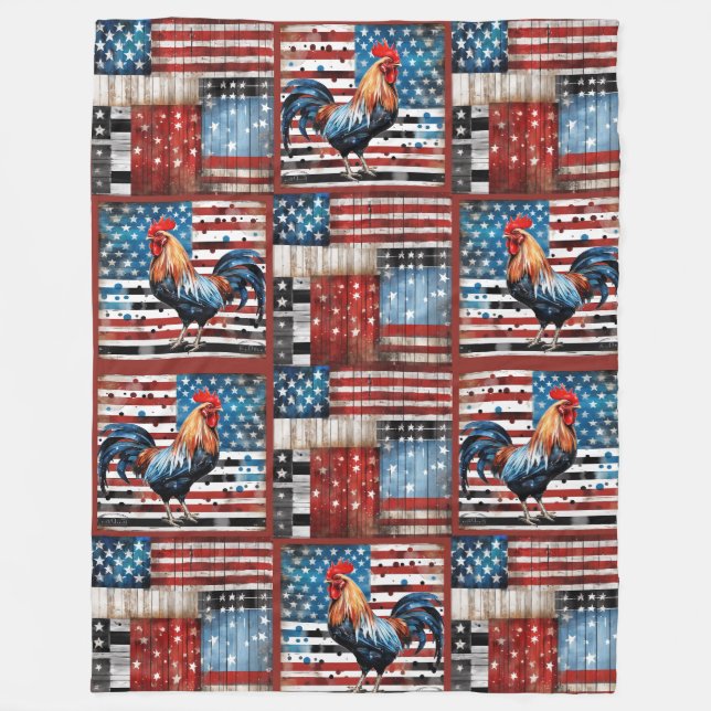 Tupp American Flagga Folk art quilt Fleecefilt (Framsidan)