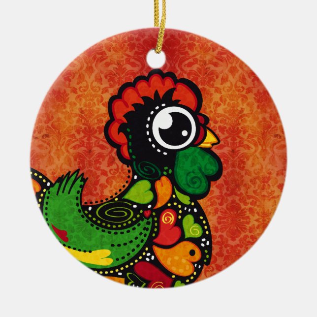 Tupp av Barcelos - vintagebakgrund Julgransprydnad Keramik (Framsidan)
