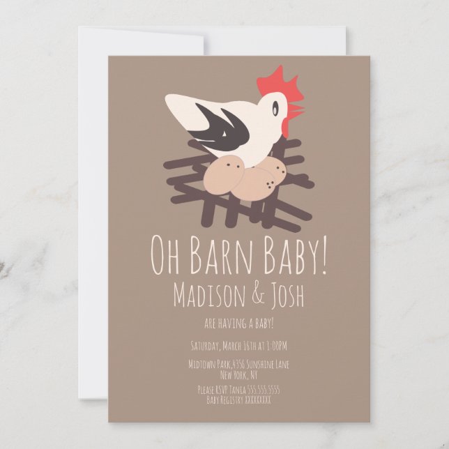 Tupp Barn Animals Farm Baby Shower Art Inbjudningar (Framsida)