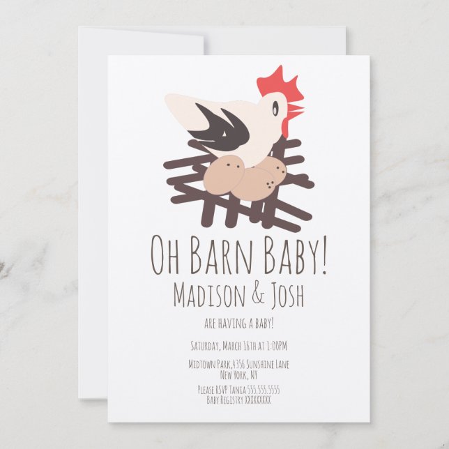 Tupp Barn Animals Farm Baby Shower Art Invati Inbjudningar (Framsida)