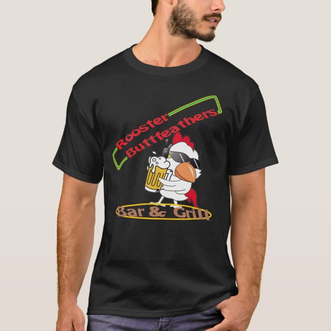Tupp Buttfjädrar Pub & Grill T Shirt (Framsida)