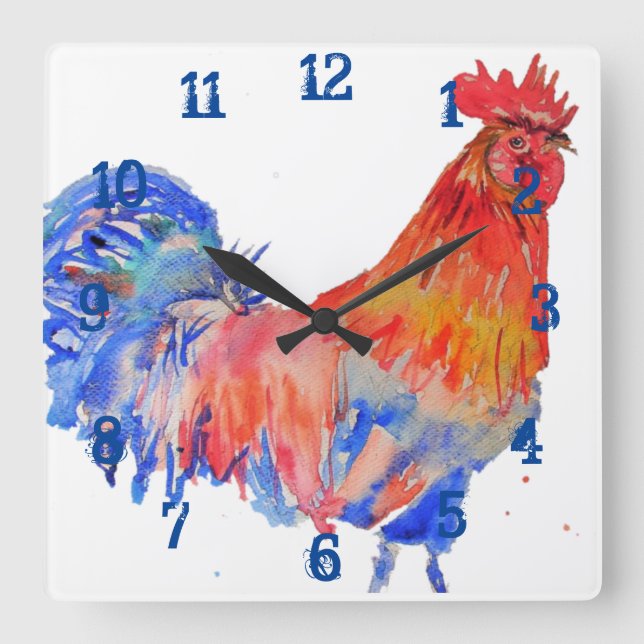 Tupp Chicken Cockerel Barn Boys Nursery Room Fyrkantig Klocka (Framsida)