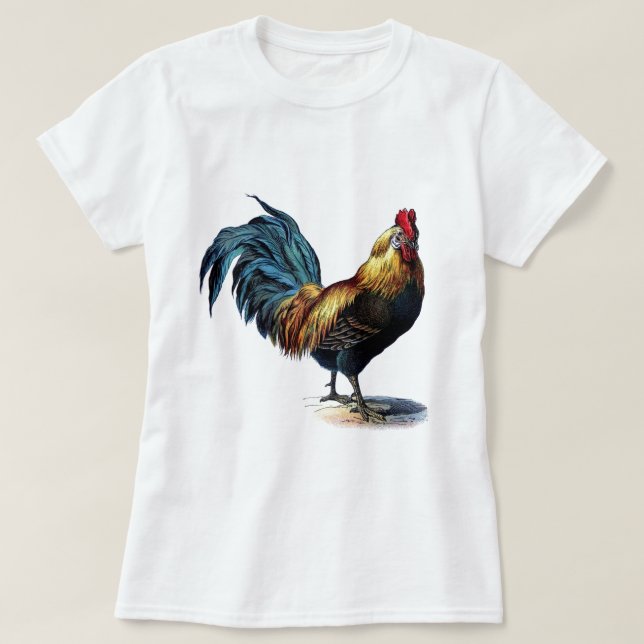 Tupp Cockerel för Vintage av antika utskrifter T-shirt (Design framsida)