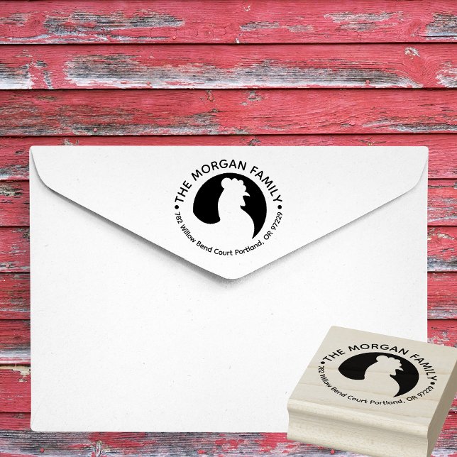 Tupp-familjen Namn Returadress Rubber Frimärke Stämpel (Rooster family address rubber stamp)