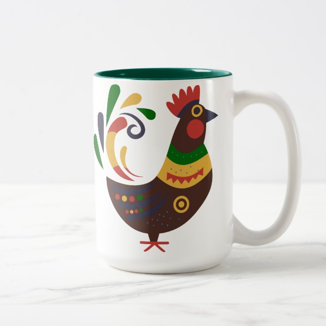 "Tupp" Folk Art Stil Anpassningsbar Två-Tonad Mugg (Höger)