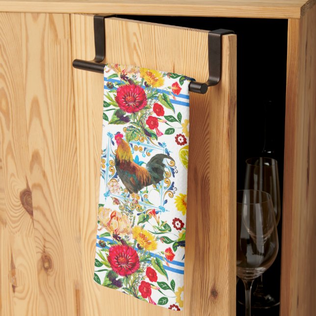 Tupp,gård,fåglar,folklore mönster   kökshandduk (Thirds Fold)