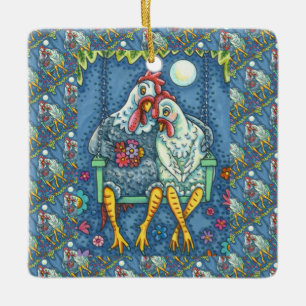 TUPP HEN CANOODLES, CUTE CHICKEN SWEEEARTS JULGRANSPRYDNAD KERAMIK