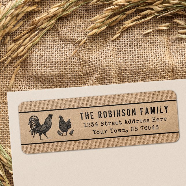 Tupp Hen Chickarna Land Burlap och Kraft Stil Returadress Etikett (Choose from Return Address Labels, Shipping Labels or Standard Address Labels)