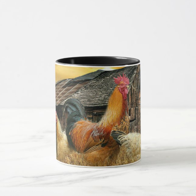 Tupp Hens Rustic Barn Coop Papper Bordstablett Mugg (Center)