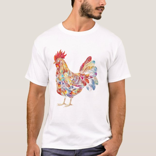 Tupp Höna Fågel Färgrik T Shirt (Framsida)