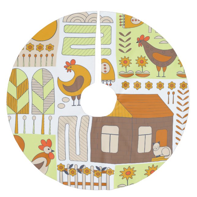 Tupp, höns, den geometriska blommigten teckning. julgransmatta borstad polyester (Framsidan)