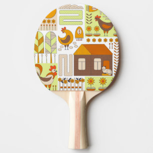 Tupp, höns, den geometriska blommigten teckning. pingisracket