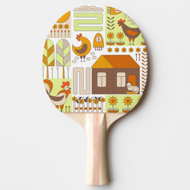 Tupp, höns, den geometriska blommigten teckning. pingisracket (Framsidan)