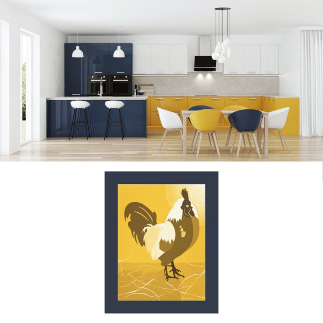 Tupp Köksvägg i gult Poster Skriv ut (Yellow Rooster Country Kitchen Wall Art)
