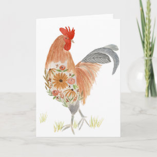 Tupp-kort med blommigt, vattenfärgstCute Helgkort