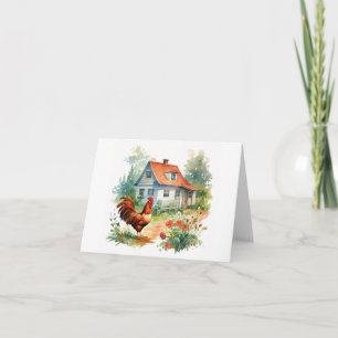 Tupp med gammal Farm House och Flowers BLANK Kort