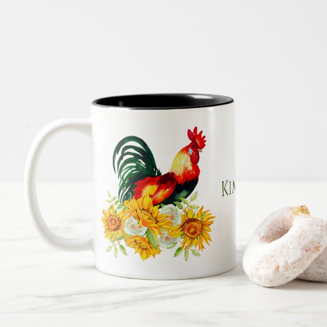 Tupp med Solblommor Personlig Vattenfärg Tw Två-Tonad Mugg (Med munk)