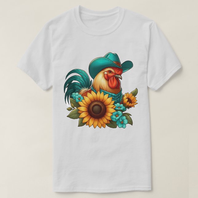 Tupp med turkos hatt och solrosor t shirt (Design framsida)
