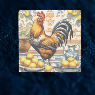 Tupp och citroner Azulejo stil blå orange kräm Stenunderlägg