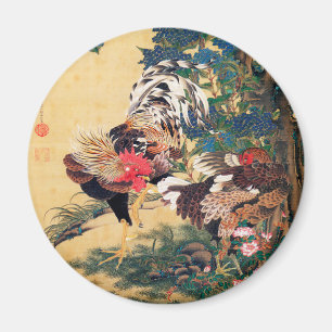 Tupp och Hen med Hydrangeas av Ito Jakuchu Magnet