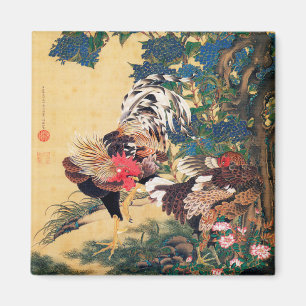 Tupp och Hen med Hydrangeas av Ito Jakuchu Magnet
