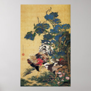 Tupp och Hen med Hydrangeas Poster