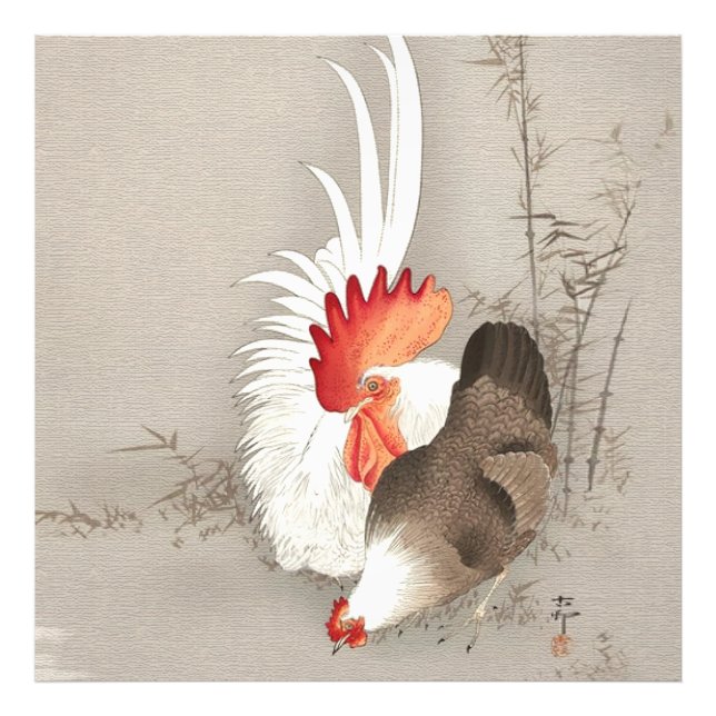 Tupp och höna av Ohara Koson Fototryck (Framsidan)