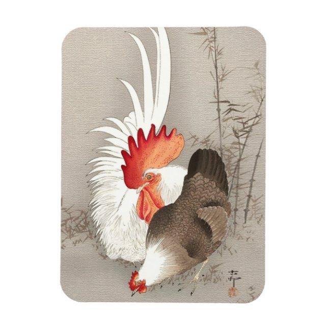 Tupp och höna av Ohara Koson Magnet (Vertikal)