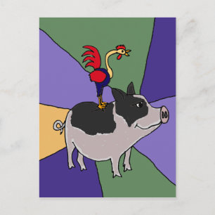 Tupp på Gris Colorful Folk Art Vykort