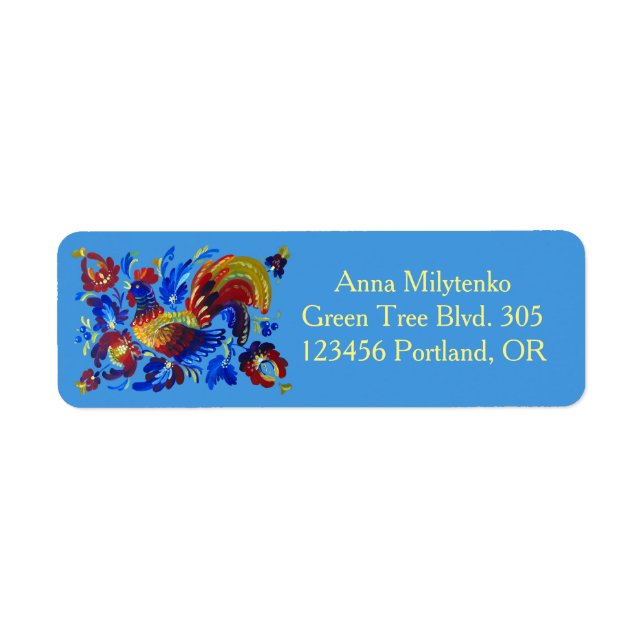 Tupp Petrykivka ukrainsk konst Returadress Etikett (Framsidan)