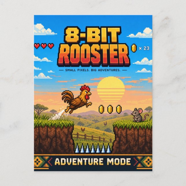 Tupp, Retro 8-Bitars Pixelkonst Vykort (Framsida)