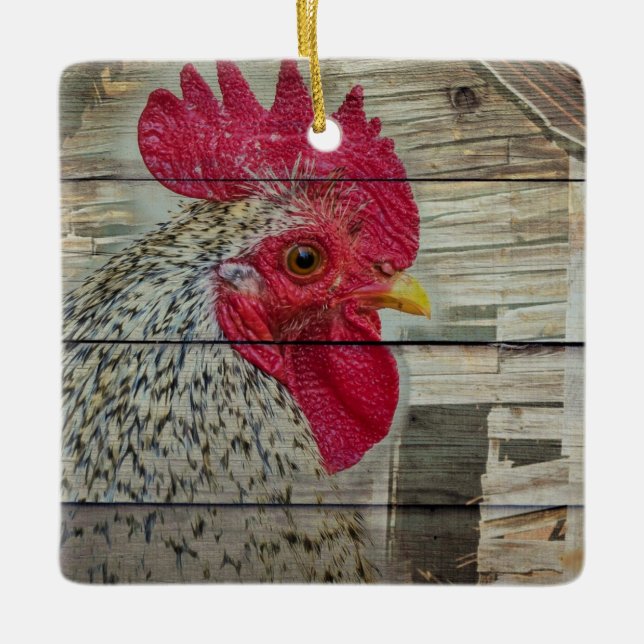 Tupp Rustic Chicken Coop Barn Board Julgransprydnad Keramik (Framsida)