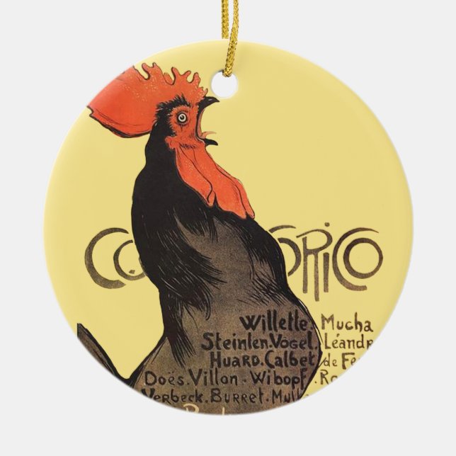 Tupp Steinlen Cocorico Fransk Art Julgransprydnad Keramik (Framsidan)