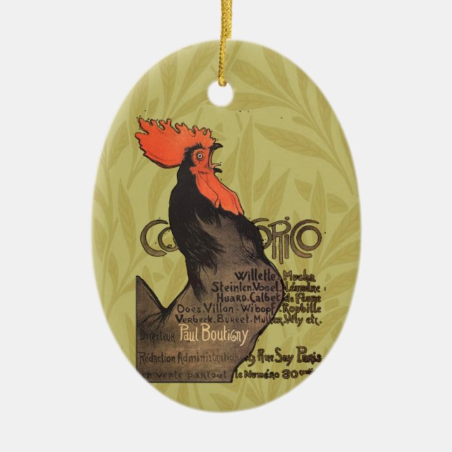 Tupp Steinlen Cocorico Fransk Art Julgransprydnad Keramik (Framsidan)