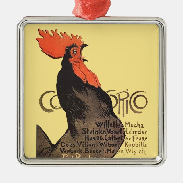 Tupp Steinlen Cocorico Fransk Art Julgransprydnad Metall (Framsidan)