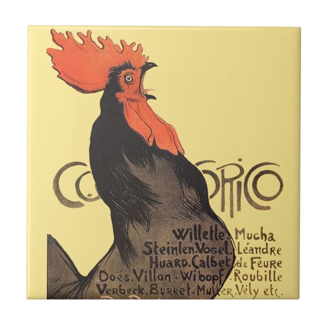 Tupp Steinlen Cocorico Fransk Art Kakelplatta (Framsidan)
