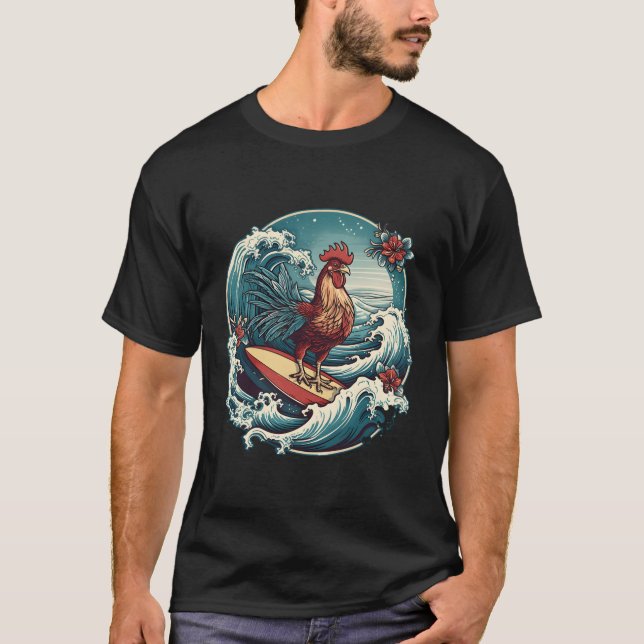 Tupp Surfer Chicken Surfing Kauai Hawaiian Surfa T Shirt (Framsida)