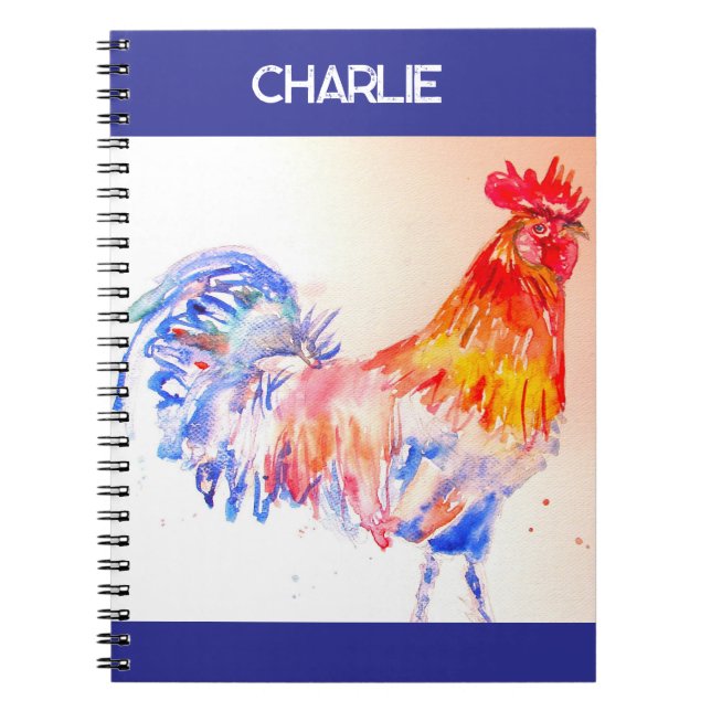 Tupp Vattenfärg Kyckling Fågel Pojkar Notebook Anteckningsbok (Framsidan)