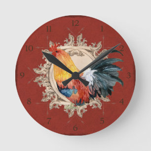 Tupp Vintage Red Fransk Land Rustic Barn Rund Klocka