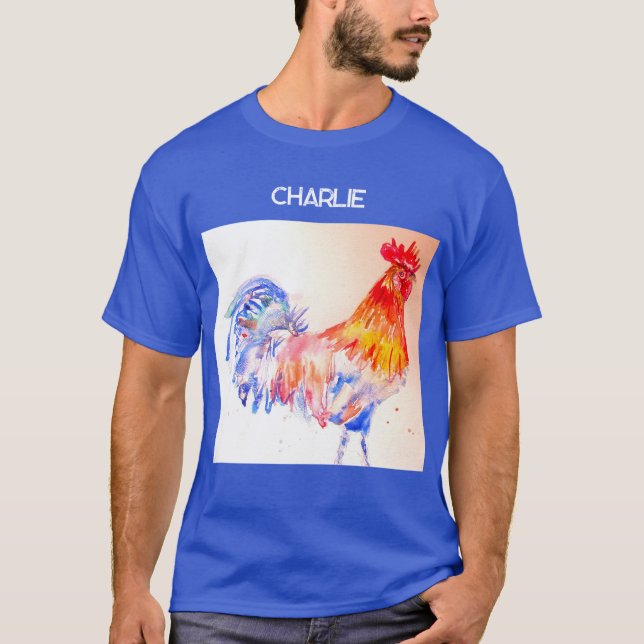 Tupp Watercolor Chicken Bird Cockerel Farm T Shirt (Framsida)