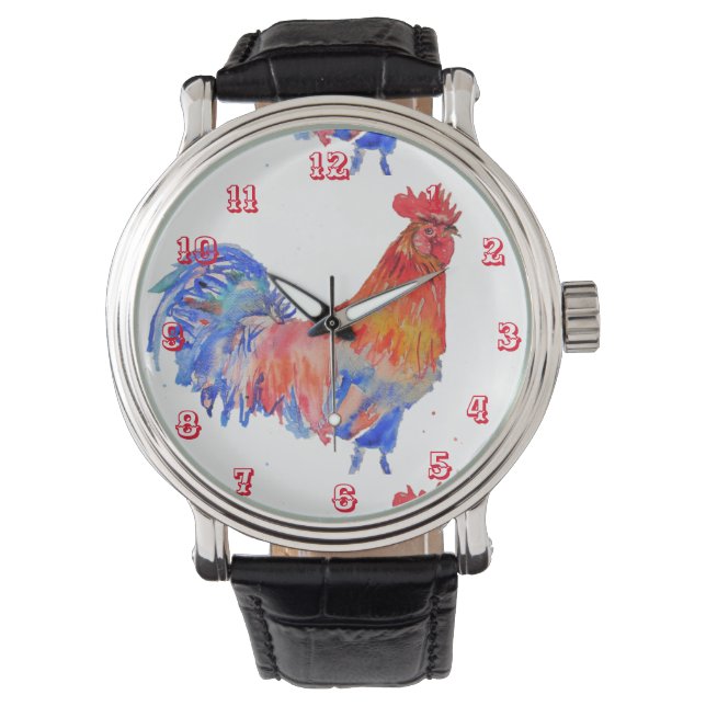 Tupp Watercolor Chicken Cockerel Red Manar Armbandsur (Framsida)